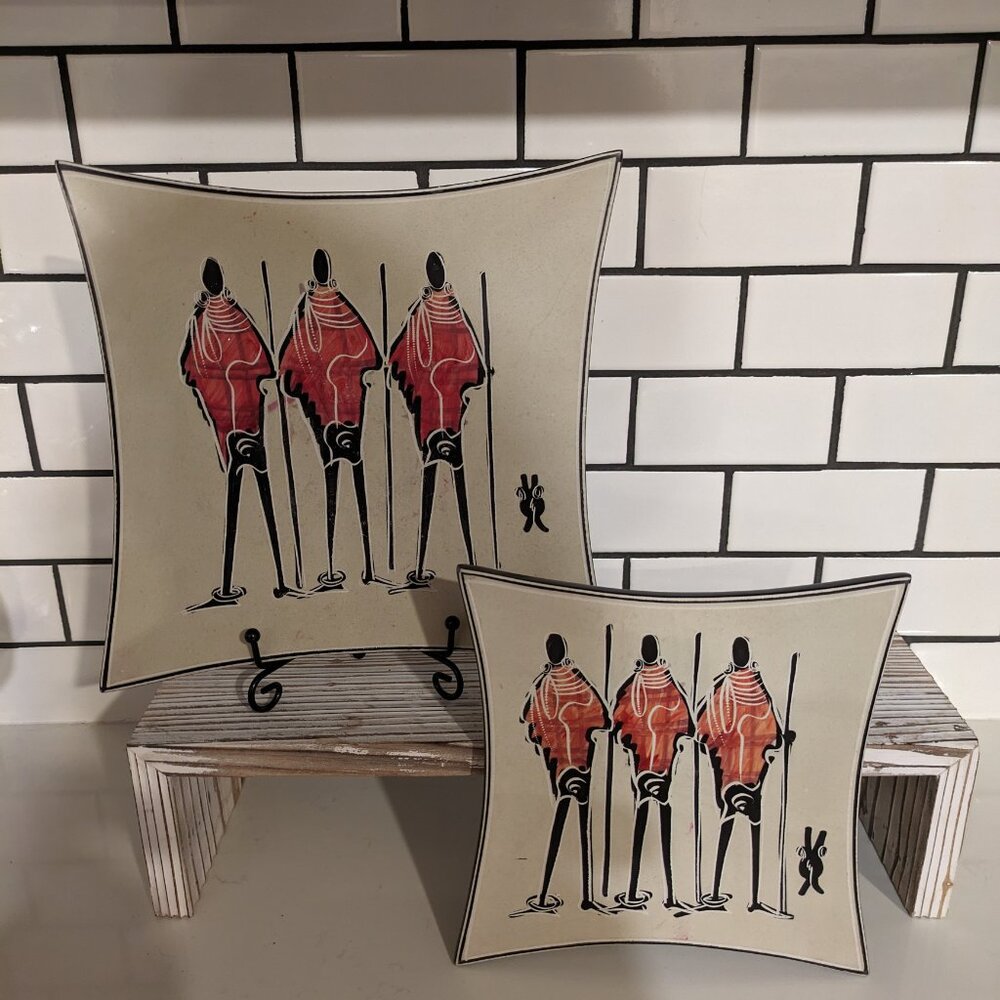 Vintage soapstone African figure trays decor